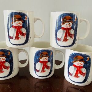 Elaine Thompson Vintage hand-painted ceramic Christmas snowman mugs, Snowman Mug